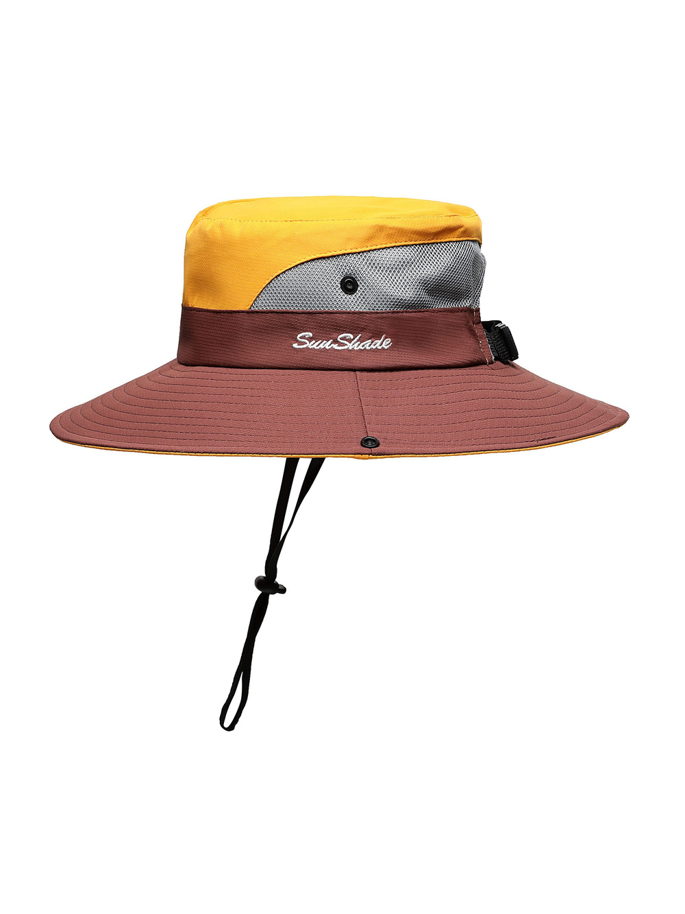 Womens Summer Sun Hat Beach Hat Wide Brim Outdoor UV | Yellow-Brown | Size 6-7